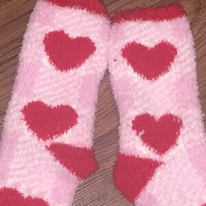 CUTE SLIPPER SOCKS Pink Fuzzy Crew Socks well worn slipper socks used socks
